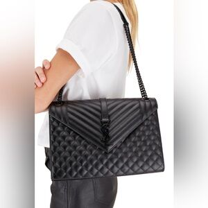 Saint Laurent Envelope Triquilt Large YSL Shoulder Bag in Grained Leather Black